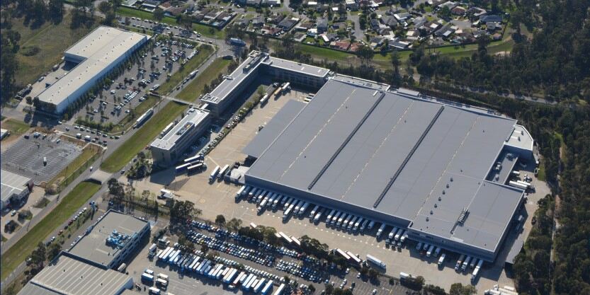Aerial view of warehouses