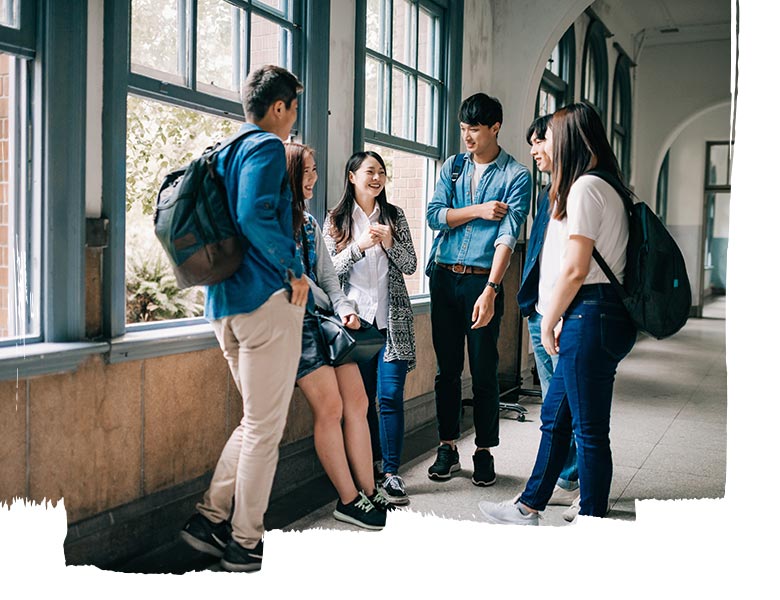 students in a hallway