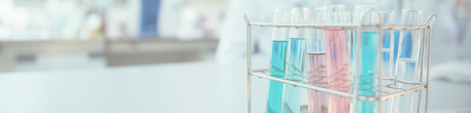 Close up of test tubes in rack in laboratory