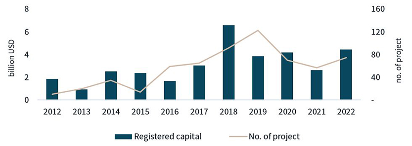 FDI of the Real estate sector by year (2012 – 2022)