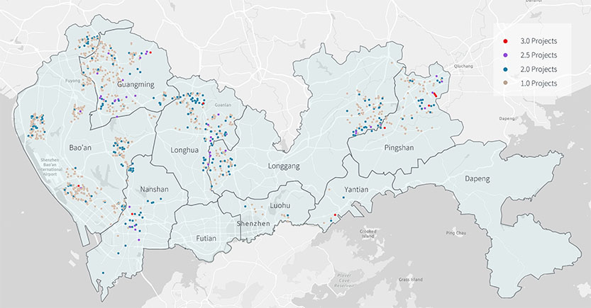 Map of industrial park projects in Shenzhen