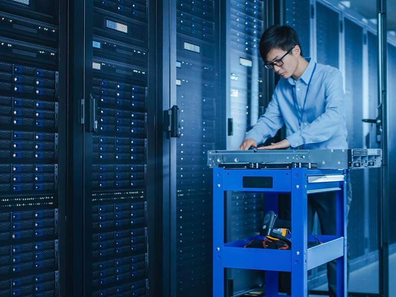 A person working in data centre