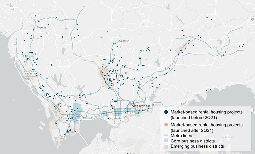Distribution of private rental housing projects in Shenzhen