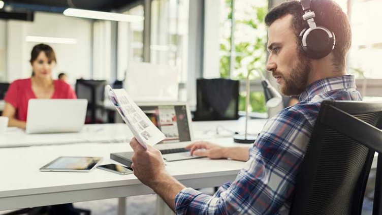 Employees working inside the office